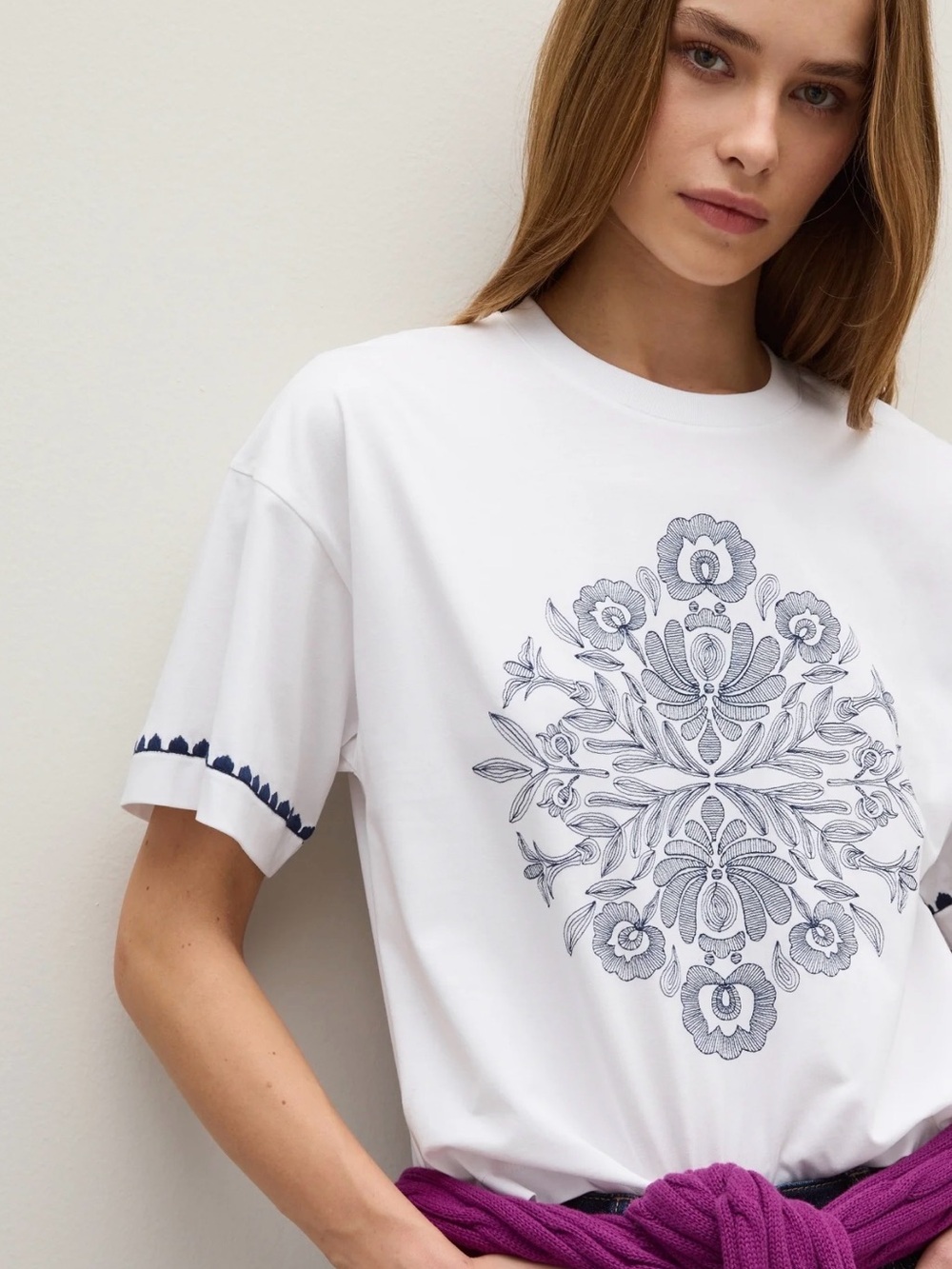 Piombo White Tee with Navy and Gold Label